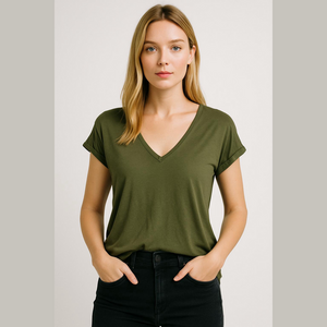 White House Black Market Womens Green Cap Sleeve V-Neck Stretch Top Size XL